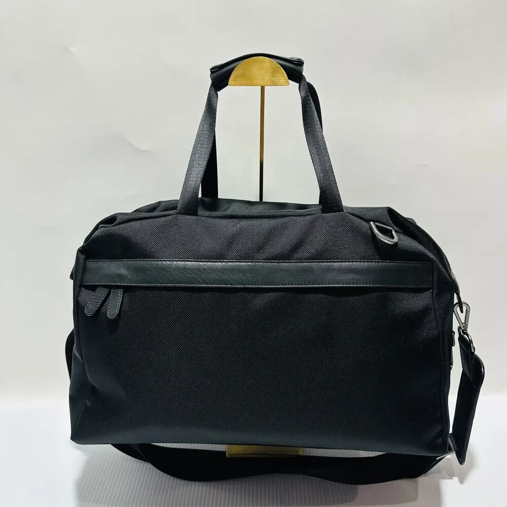 Boconi Ballistic Nylon Weekend Duffel Bag Nappa Leather Trim Black NWT $379
